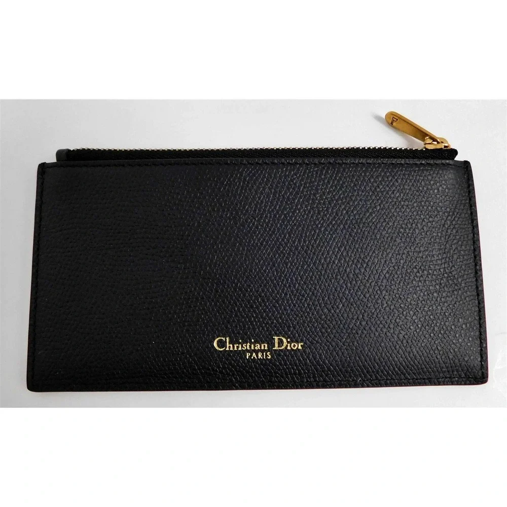 New Christian Dior Large Grain‎ Leather Zip Credit Card Holder Wallet